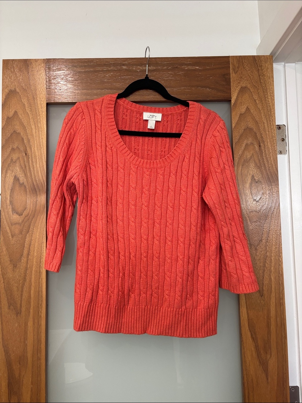 LOFT Orange Cable Knit Scoopneck Sweater